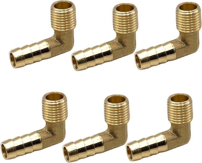 Bumugufu 6 Pcs Brass Barbed Elbow Fittings, 1/4 Inch NPT to 3/8 Inch OD Air Line Fittings for Low-pressure,Fuel,Air and Non-potable Water Chilling Application - Image 5